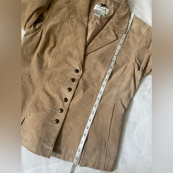 Live a Little Tan Suede Leather Blazer Tailored Fit - Picture 9 of 10